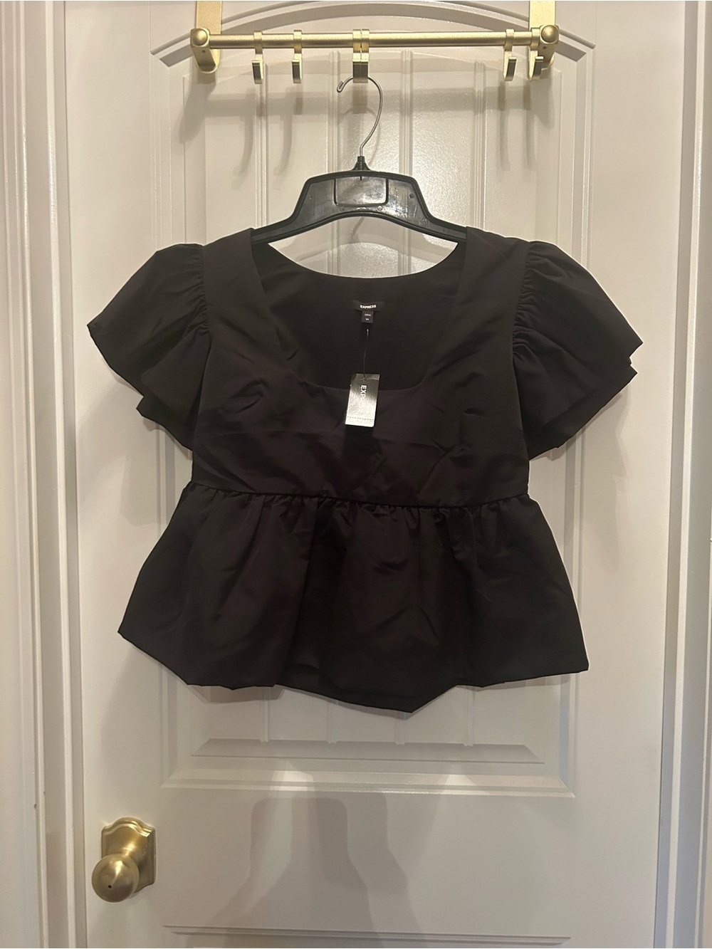 Express Black Peplum Puff Sleeve Top